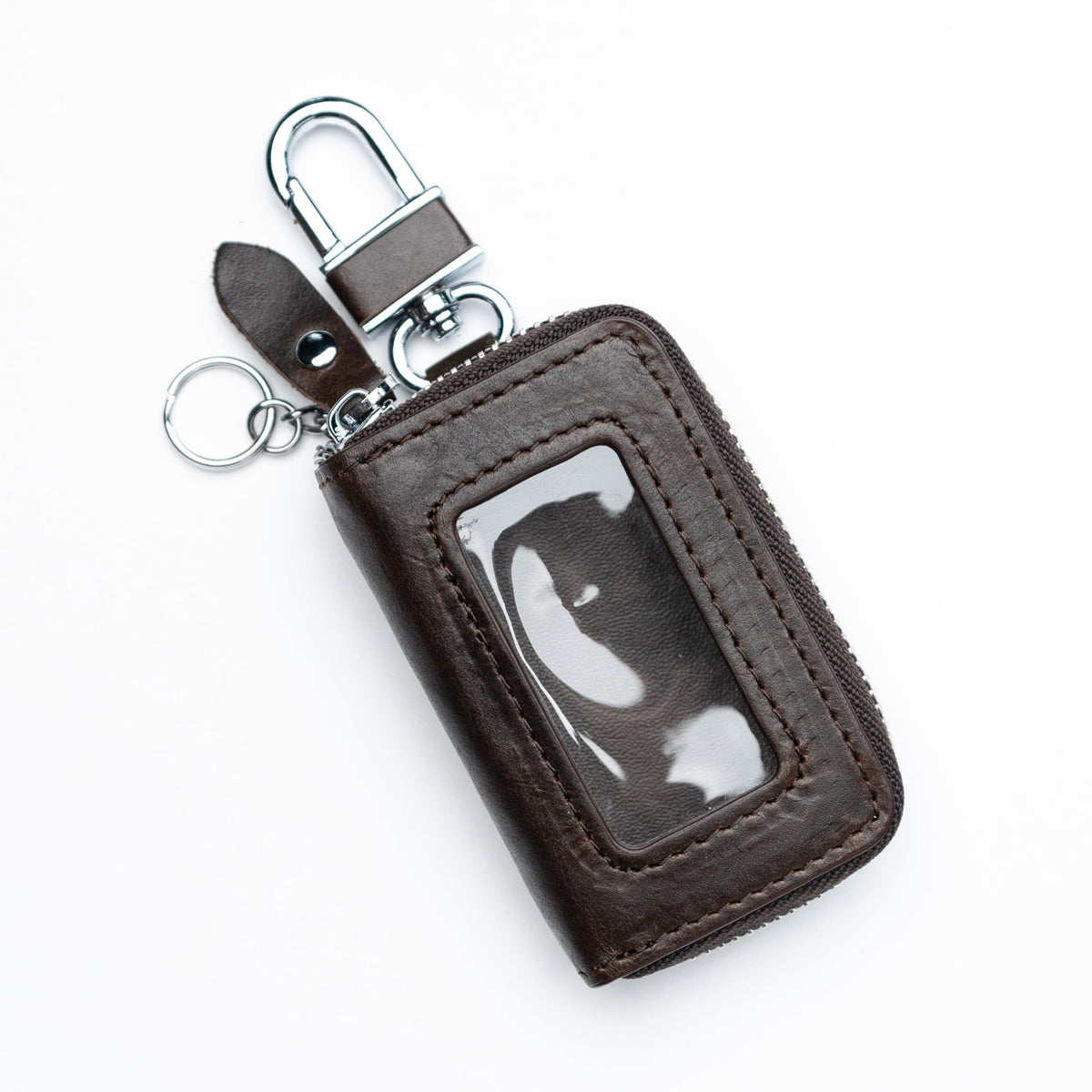 Premium Leather Car Key Case Personalized, Brown & Dark Brown