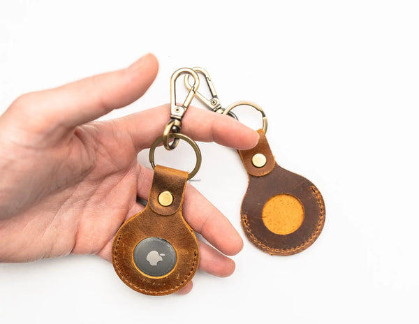 Genuine Leather Airtag Holder Brown