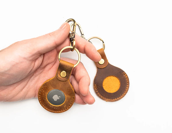 Genuine Leather Airtag Holder Brown