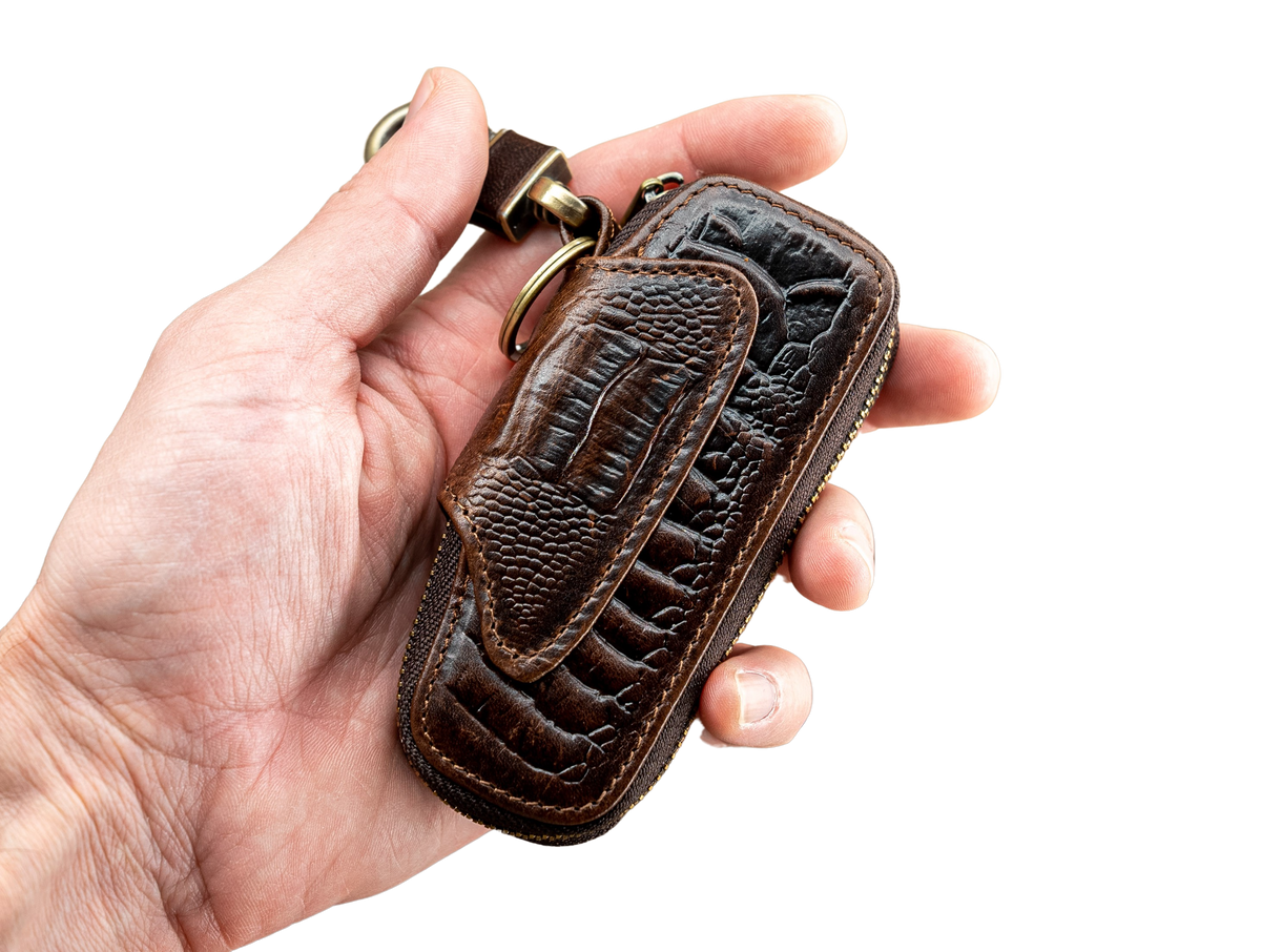 Genuine Leather Car Key Fob Holder Vintage Pouch