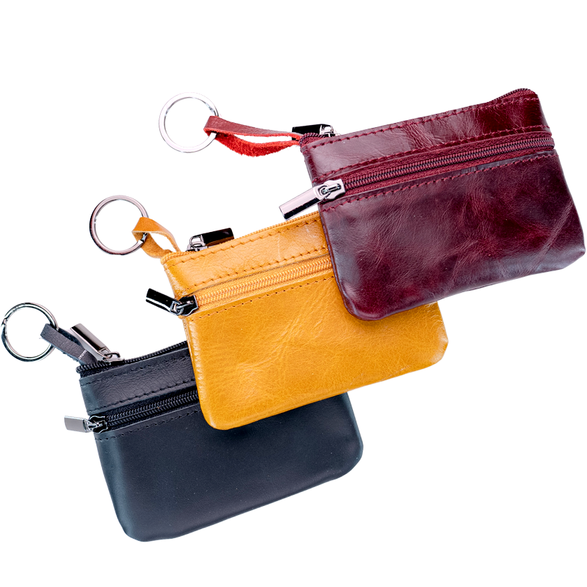 Leather Zip Coin Purse RFID Blocking, Two Compartments