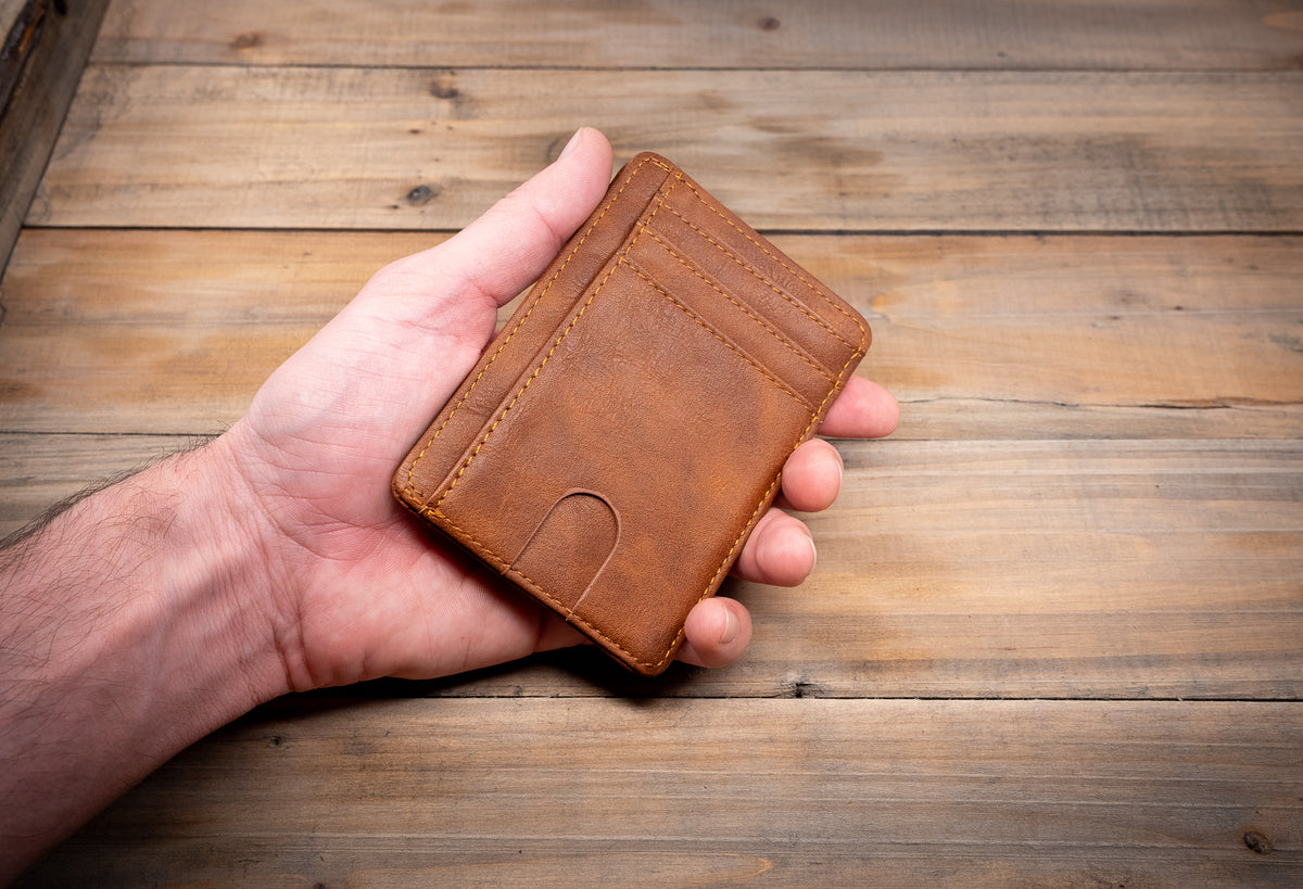 Minimalist Leather ID Holder 6 Card Slots, RFID Blocking