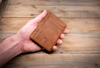 Minimalist Leather ID Holder 6 Card Slots, RFID Blocking